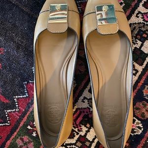 Tory Burch Tan Flats with Gold Accents